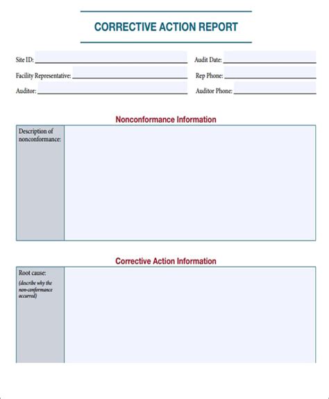 corrective action report template free download